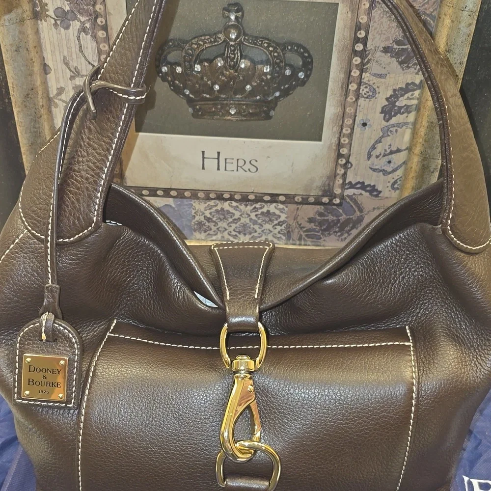 Leather Hobo Bag in Dark Brown with Gold Hardware